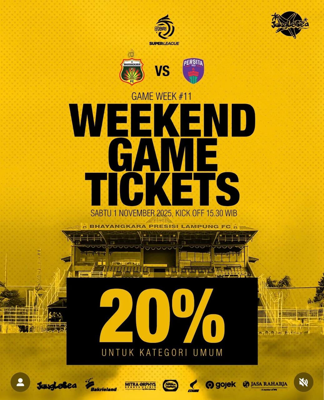 Bhayangkara FC Jamu Persita Sabtu Sore, Tiket Diskon 20 Persen