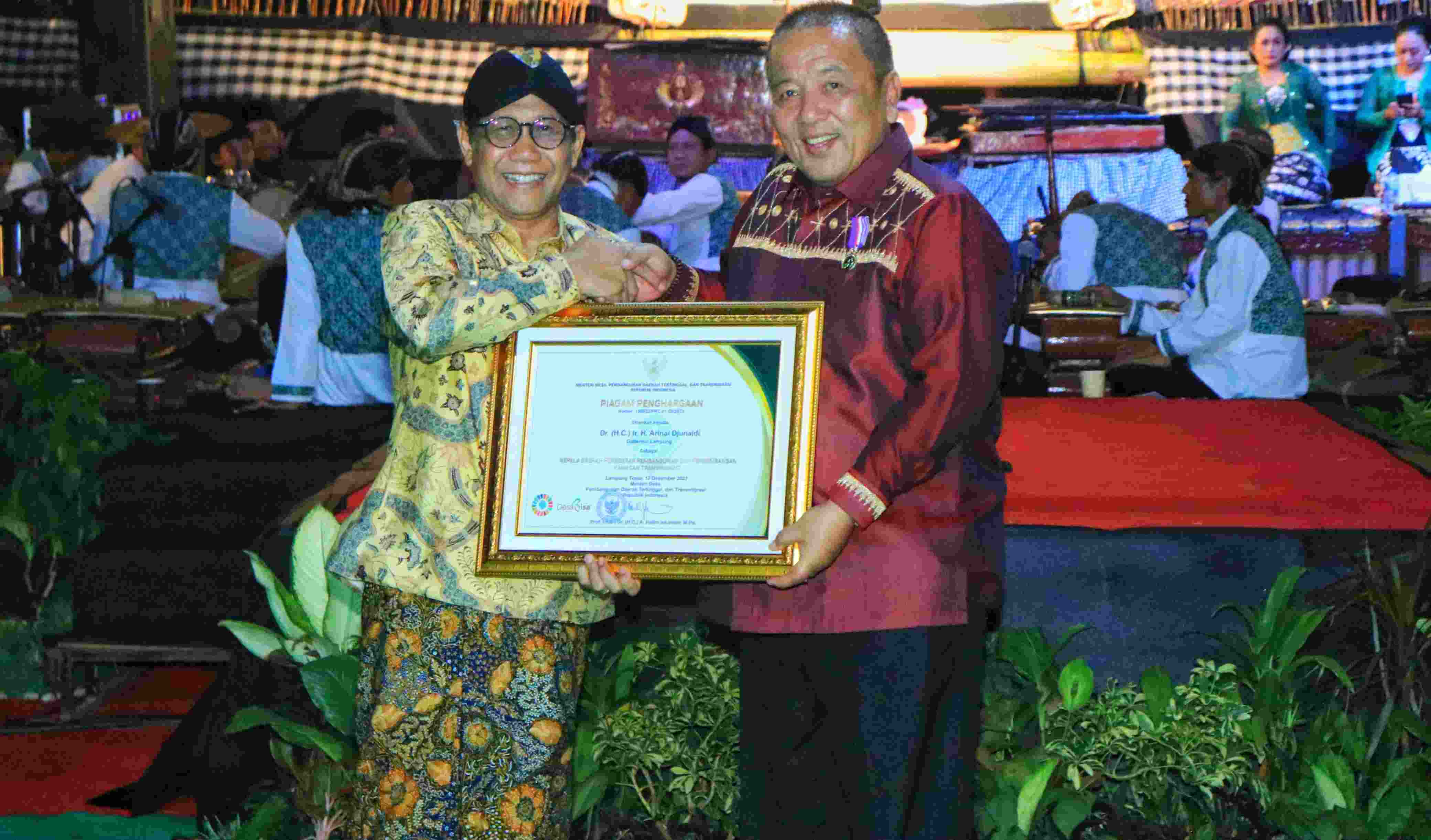 Gubernur Arinal Raih Penghargaan Dari Menteri Desa Pembangunan Daerah Tertinggal Dan Transmigrasi Republik Indonesia