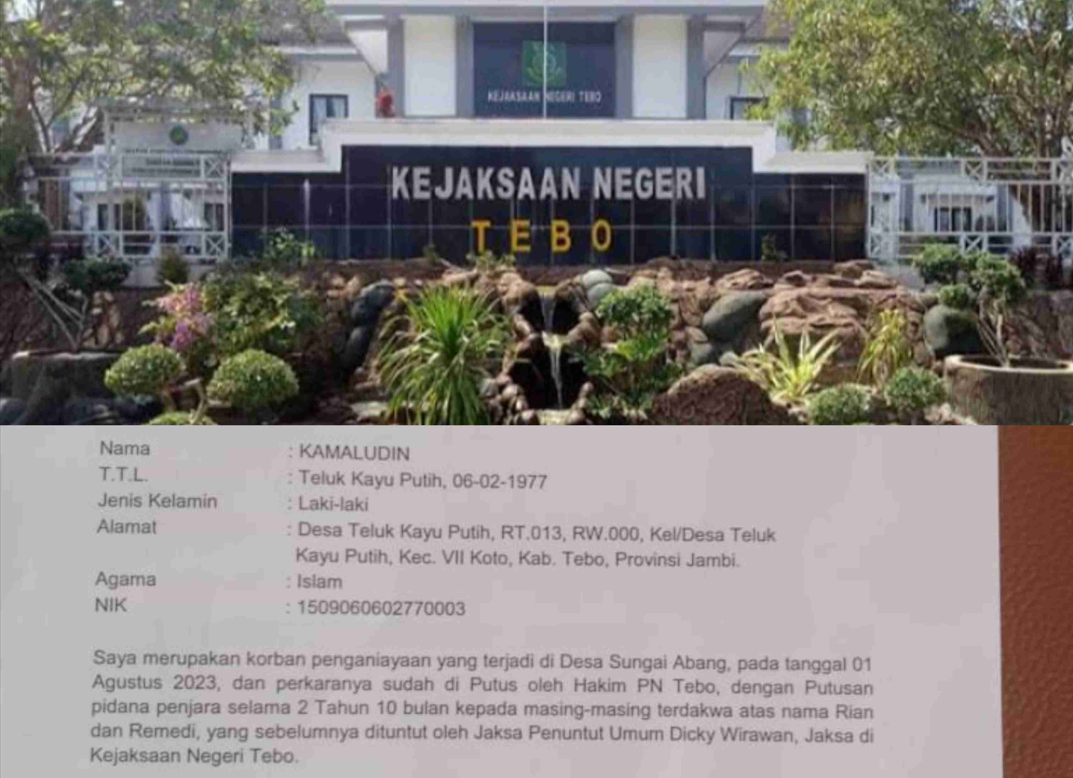 Korban Penganiayaan Surati Kajari Tebo, Jambi. Ini Isi Suratnya