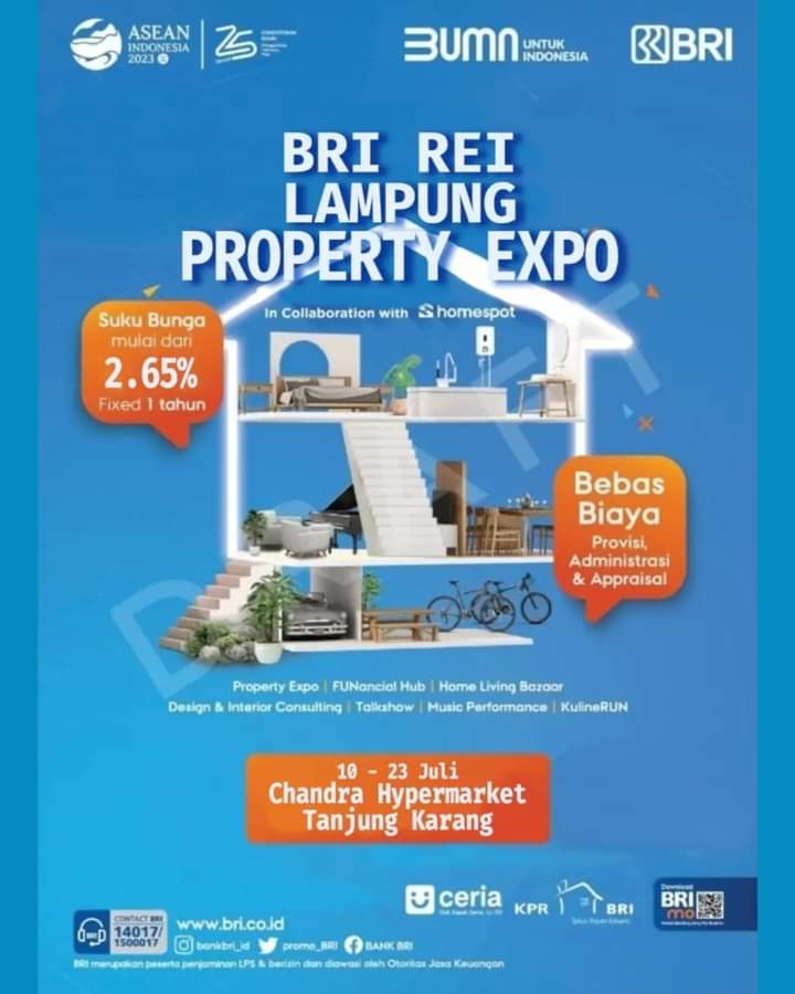 Hanya di BRI-REI Expo Lampung 2023, Kredit Rumah KPR BRI Gratis Tiga Biaya Ini, Apa Saja?