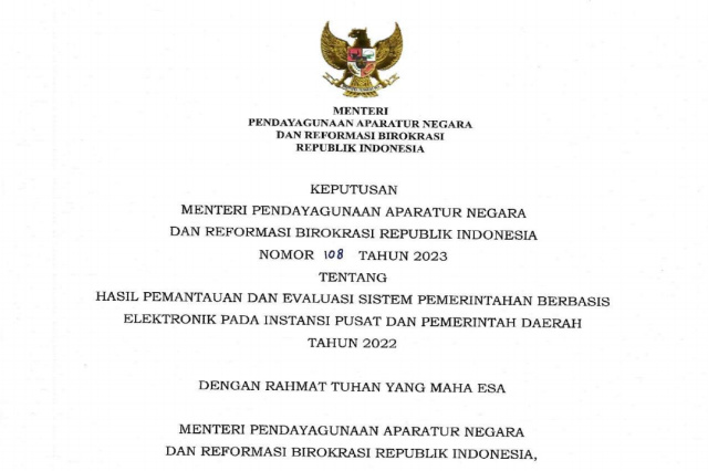 Provinsi Lampung Peringkat 1 se-Sumatera Indek Sistem Pemerintah Berbasis Elektronik Penilaian MENPAN RB
