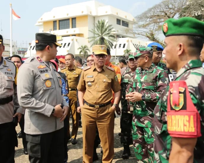 Sekdaprov Ikuti Apel Gelar Pasukan Operasi Mantap Brata Krakatau 2023-2024 dalam Rangka Pengamanan Pemilu Tahun 2024