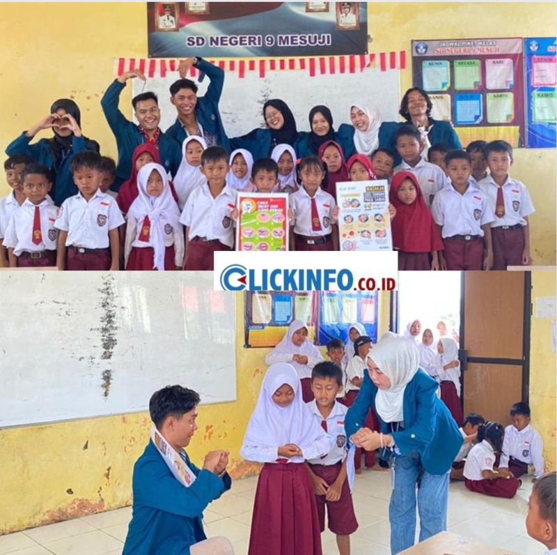 Mahasiswa KKN Universitas Lampung Melakukan Sosialisasi Sikat Gigi dan Cuci Tangan di SD Negeri 9 Mesuji