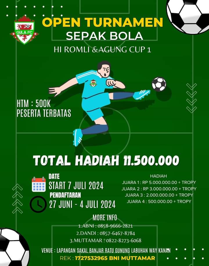 Open Turnamen Sepakbola Romli & Agung Cup 1 Meriahkan Waykanan