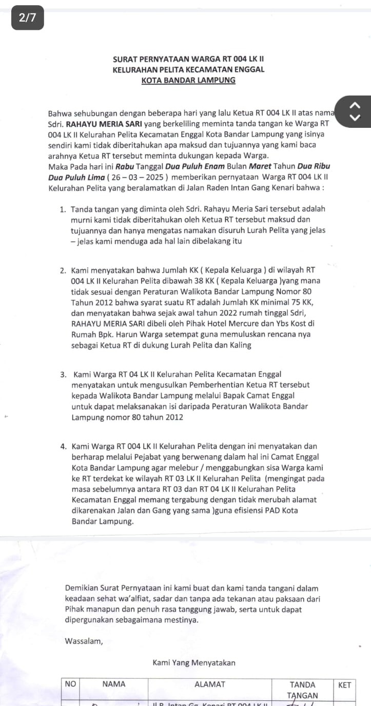 Warga Pelita Bandar Lampung Tuding Camat dan Lurah Konspirasi, Diduga Langgar Perwali dan Bocorkan Keuangan Negara