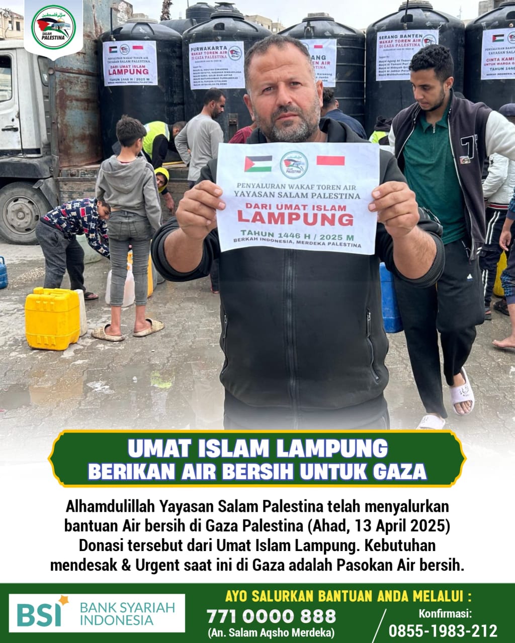 Salam Palestina Salurkan Bantuan Air Bersih dari Donasi Warga Lampung ke Gaza