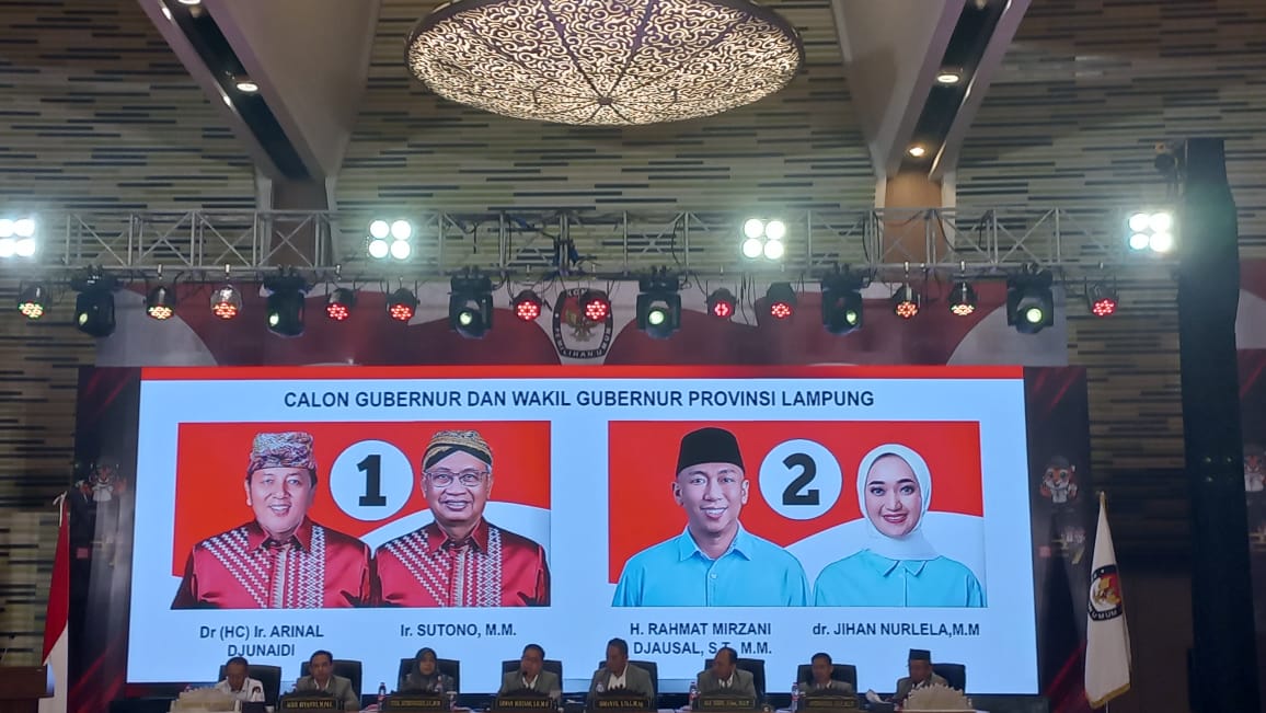 KPU Lampung Tetapkan Nomor Urut, Arinal-Sutono 1 dan RMD-Jihan 2