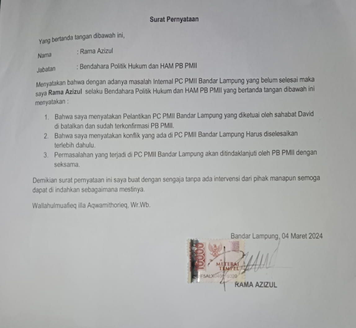 Dualisme Kepemimpinan: Pelantikan PMII Bandarlampung Dibatalkan