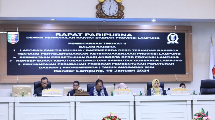 DPRD Lampung Gelar Paripurna Pembicaraan Tingkat II, Laporan Pansus Dan Pembentukan Perda Tahun 2024