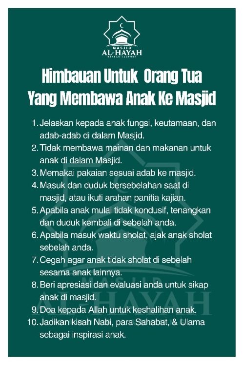 Masjid Al-Hayah Serukan Adab Beribadah untuk Anak, Orang Tua Diminta Lebih Terlibat