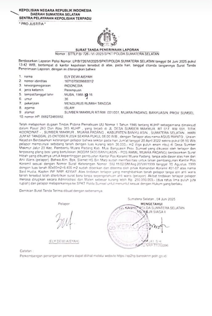 Oknum DPRD Banyuasin Berinisial AR Terjerat Kasus 263 dan 385, Pelapor Keluhkan Intervensi Pihak Lain