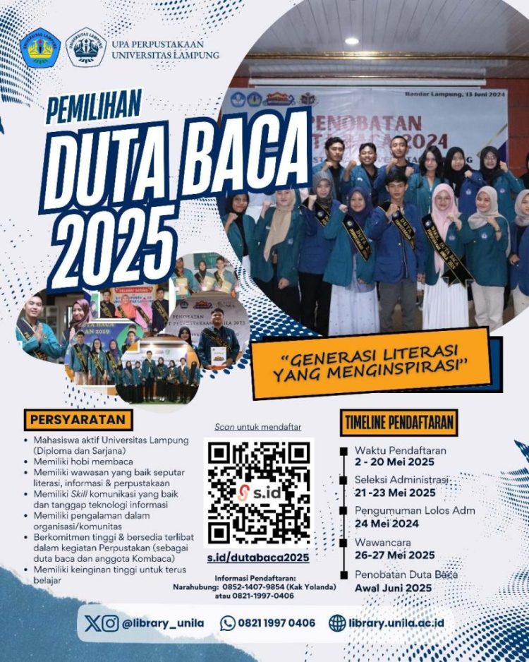 Unila Gelar Pemilihan Duta Baca 2025, Dorong Budaya Literasi di Kampus