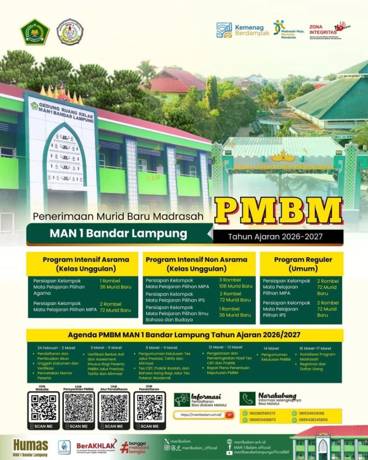 PMBM MAN 1 Bandar Lampung Tahun Ajaran 2026/2027 Resmi Dibuka