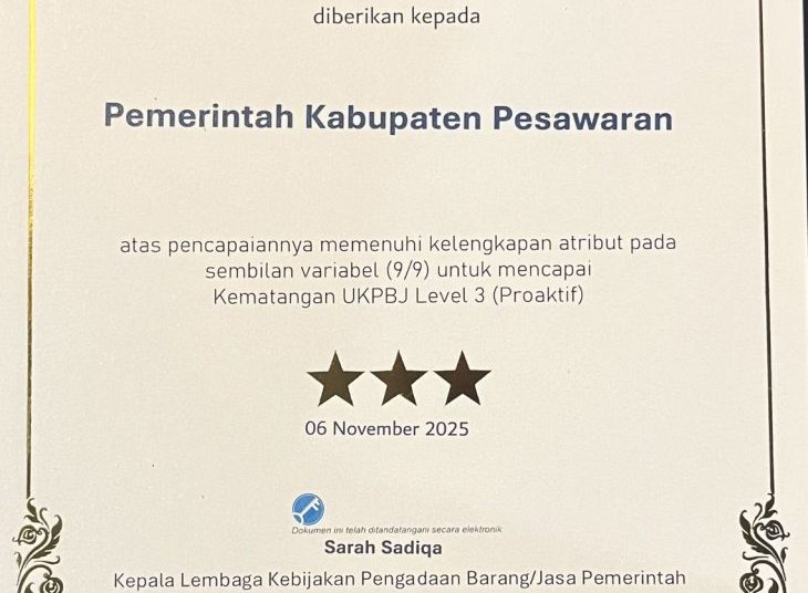 Capai Tingkat Kematangan Sempurna, UKPBJ Pesawaran Raih Predikat Proaktif Level 3
