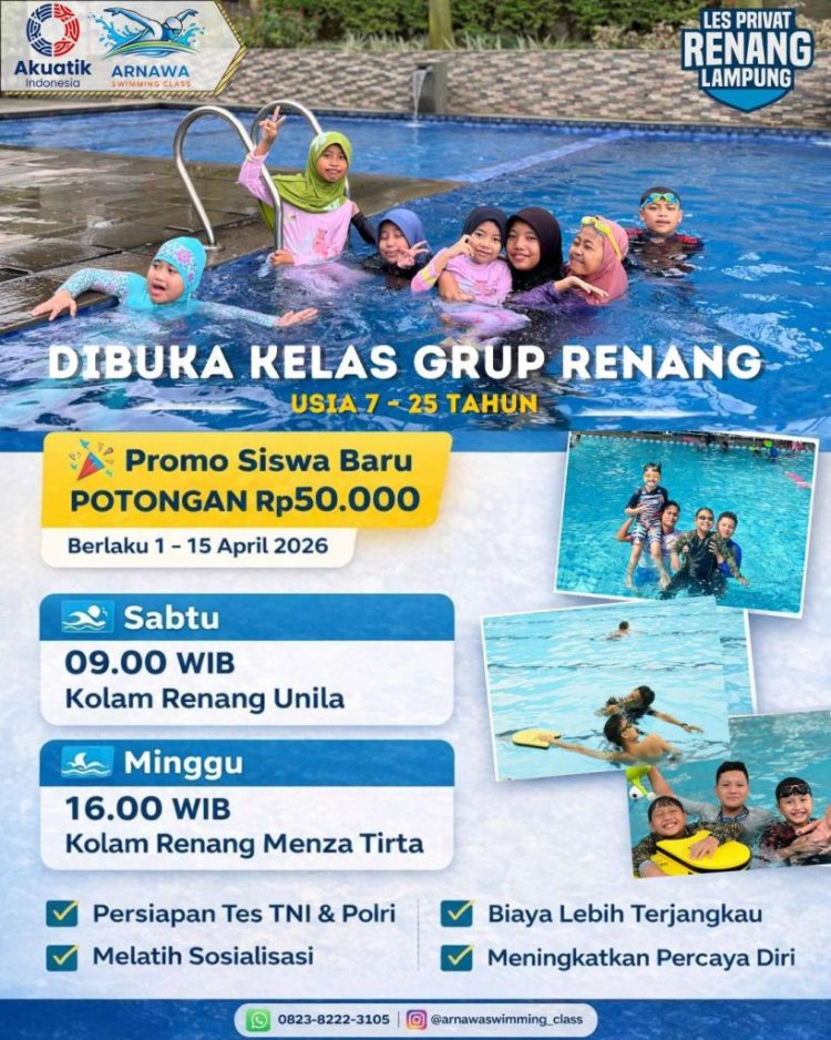 Promo Awal April! Arnawa Swimming Class Buka Kelas Renang Grup untuk Pemula hingga Atlet
