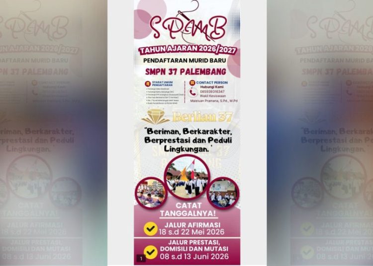 SPMB SMPN 37 Palembang 2026 Dibuka: Catat Jadwal Jalur Afirmasi hingga Prestasi