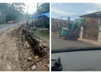 Ekskavator Berantai Melintas di Jalan Aspal, Proyek Drainase Kota Agung Dipertanyakan