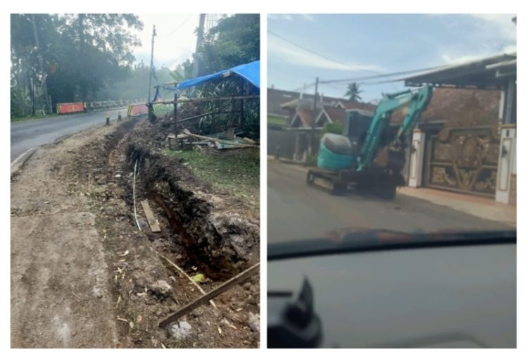 Ekskavator Berantai Melintas di Jalan Aspal, Proyek Drainase Kota Agung Dipertanyakan