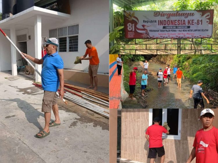 Menyambut HUT RI ke-81, Warga Palem Permai 1 Hajimena Kompak Bersihkan Sungai dan Musala