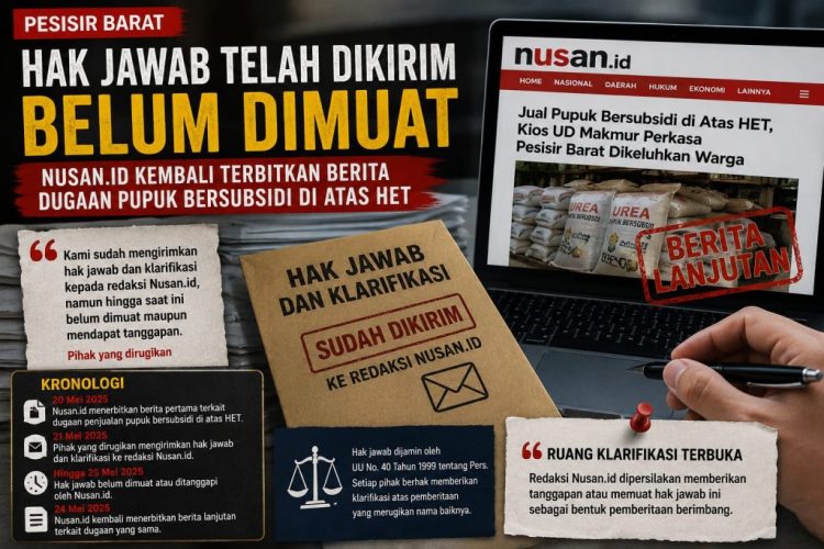 Hak Jawab Diabaikan, Pihak Terkait Sesalkan Nusan.id Kembali Tayangkan Berita Dugaan Pupuk Subsidi