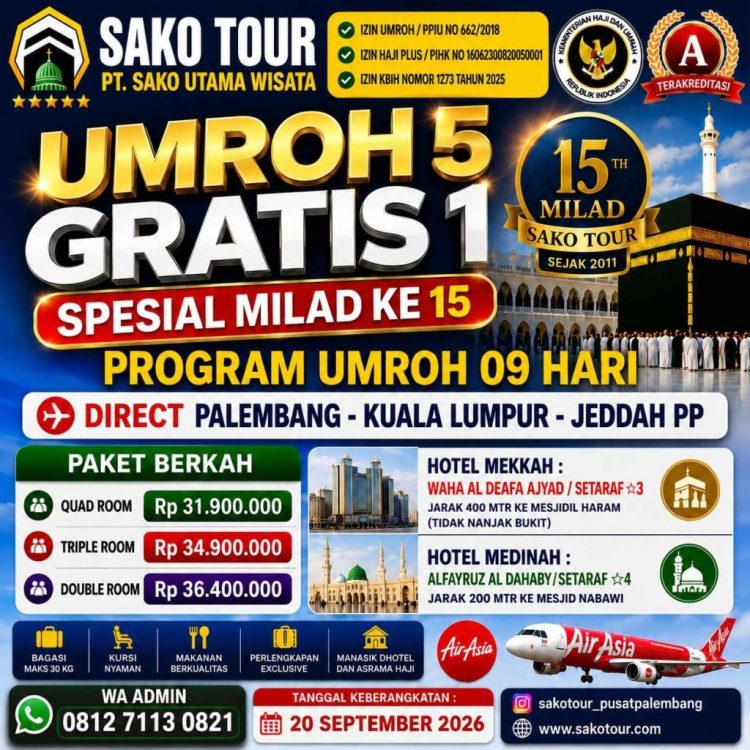 Hanya Sedia 40 Kuota, Sako Tour Tawarkan Diskon Umroh Keberangkatan September 2026