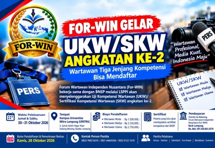 Tingkatkan Profesionalisme Jurnalis, For-WIN Buka Pendaftaran UKW-SKW Angkatan ke-2