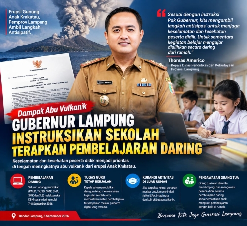 Lindungi Siswa dari Abu Vulkanik, Pemprov Lampung Terapkan Sekolah Daring pada 7-8 September 2026