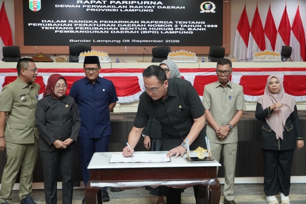 DPRD Lampung Setujui Penarikan Raperda Perubahan Bentuk Hukum BPD