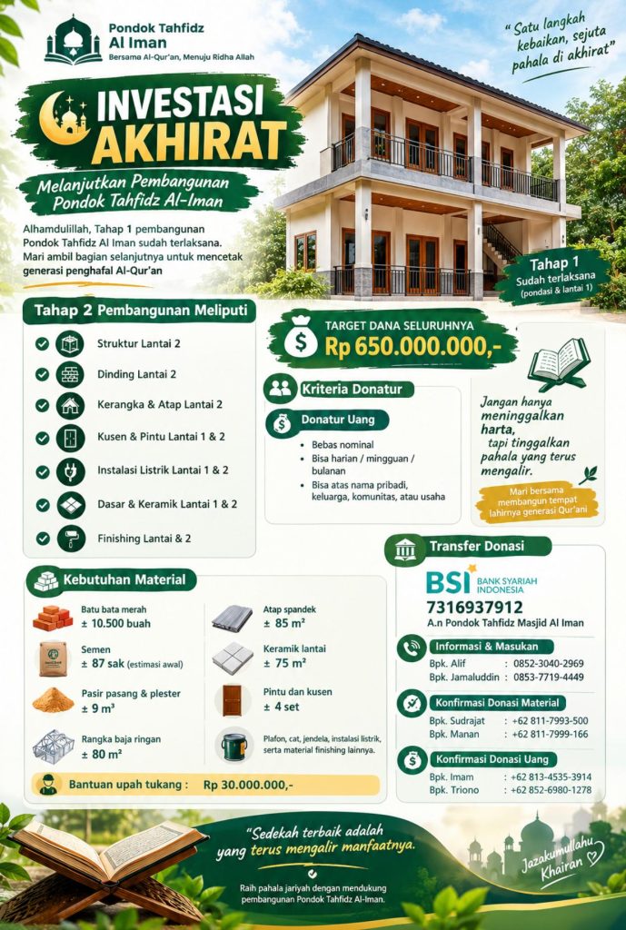 Pondasi Rampung, Pengurus Masjid Al Iman Buka Donasi Material dan Kas Tahfidz