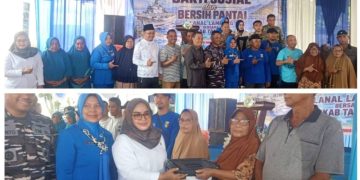 Lanal Lampung Turun ke Pesisir Kota Agung, Bagikan 50 Jaket Pelampung dan Gelar Aksi Bersih Pantai