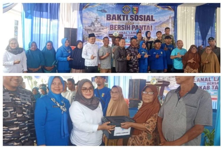 Lanal Lampung Turun ke Pesisir Kota Agung, Bagikan 50 Jaket Pelampung dan Gelar Aksi Bersih Pantai